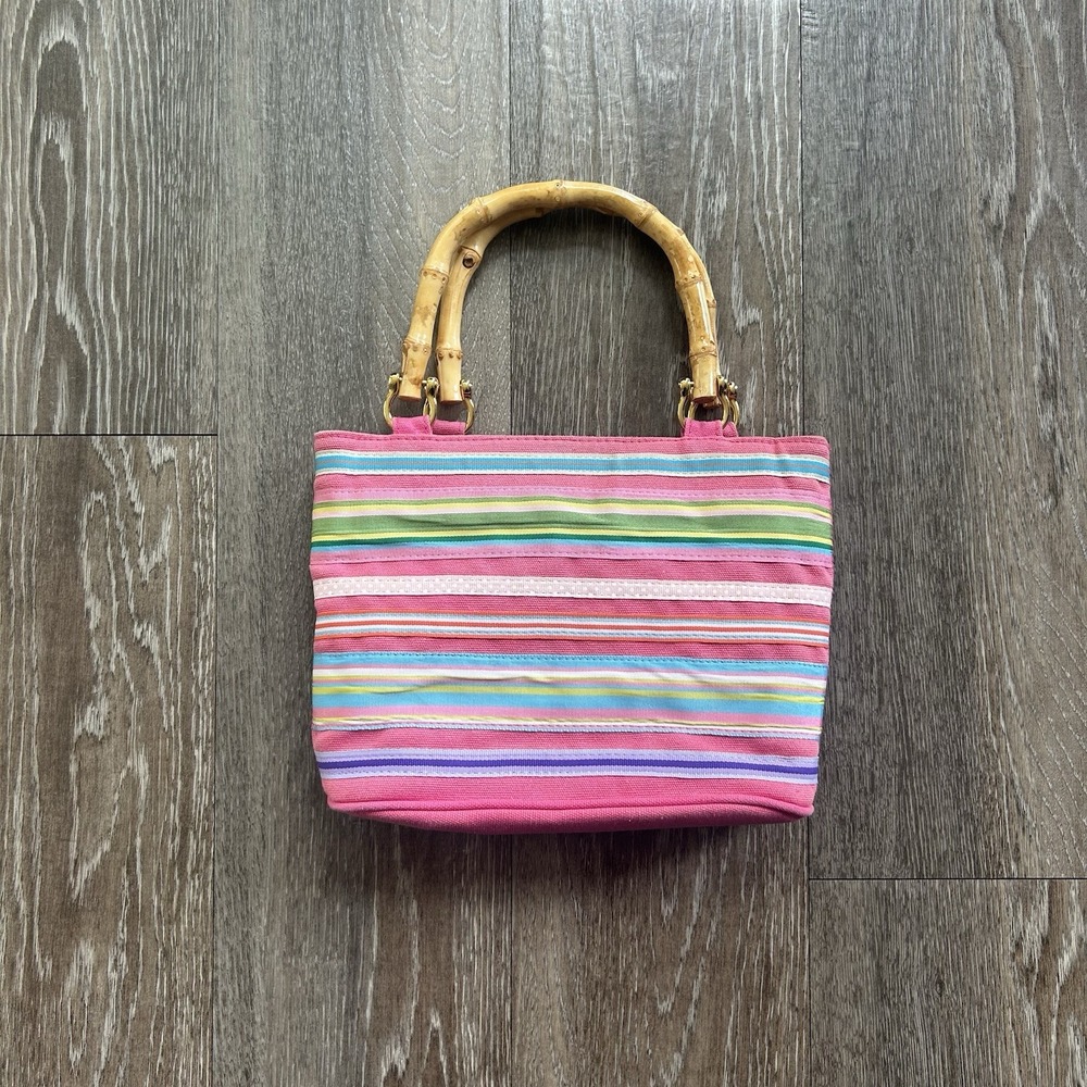 2000s Tianni Multi Color Ribbon Striped Bag Bamboo Coconut Girl Playground Prep